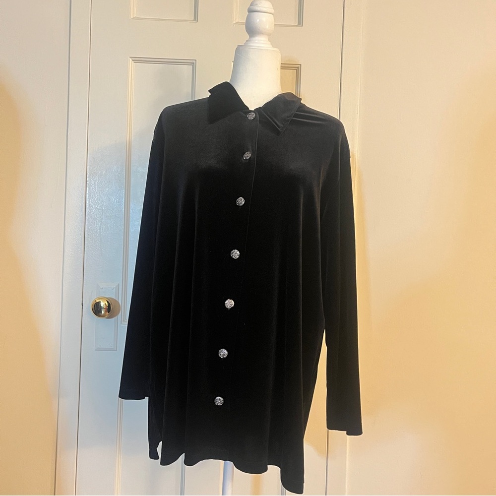 Impressions Black Velvet Button-Down Shirt